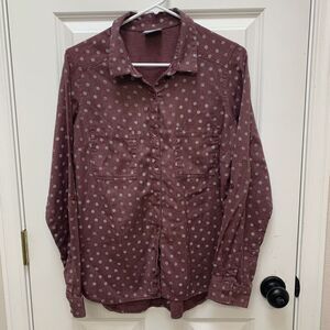 COLUMBIA Womens Red Polka Dotted Preppy Casual Button Down Roll Tab Sleeve Sz L